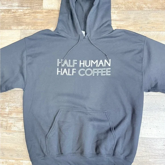 Gildan Black 'Half Human Half Coffee' Hoodie Size Unisex Large - Picture 2 of 7